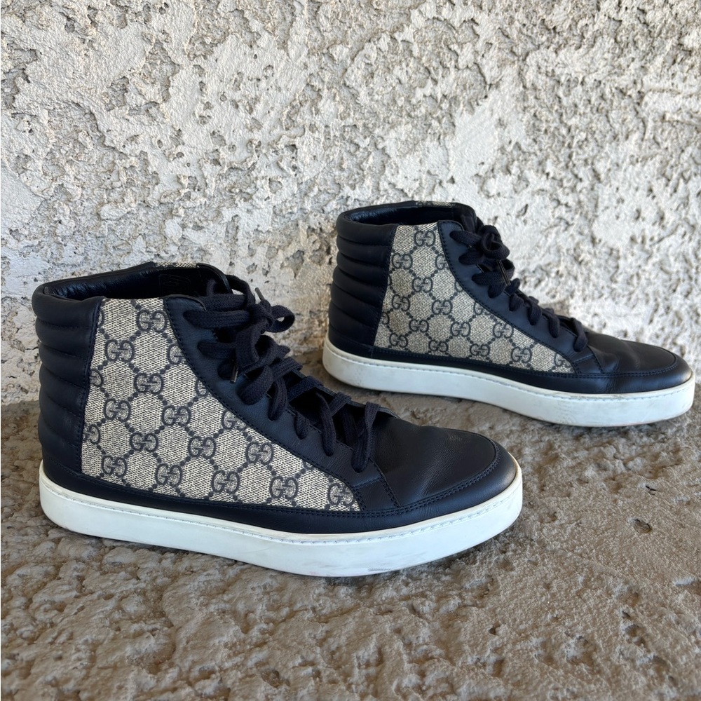Gucci Men’s Blue & Beige GG Supreme Canvas High-Top Sneakers Size 6G - Picture 7 of 14